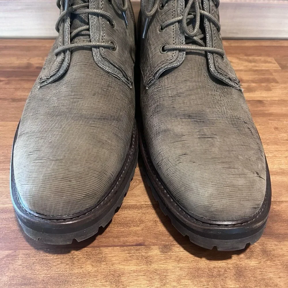 Mark Nason Boots Mens 13 Combat Boots Brown/Gray Leather Canvas Side Zip 68240